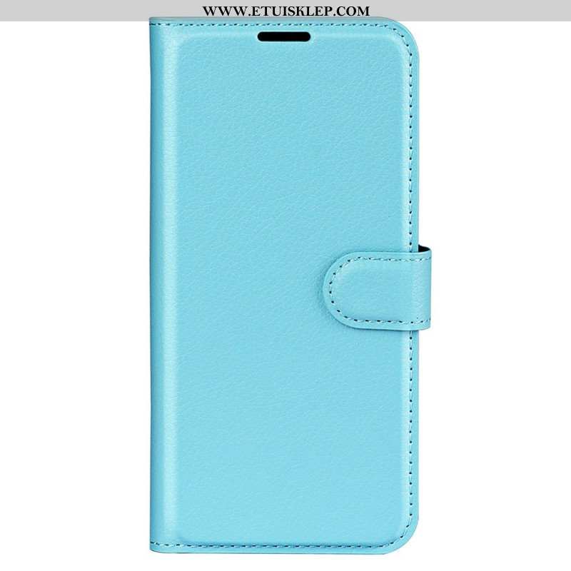 Etui Folio do iPhone 15 Pro Klasyczna Sztuczna Skóra Litchi